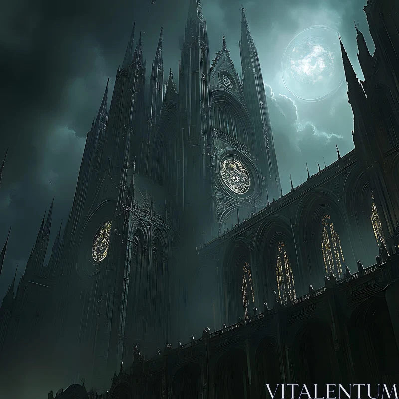 Moonlit Gothic Cathedral Architecture AI Image