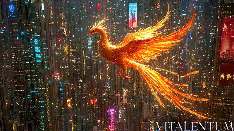Fiery Phoenix Over Metropolis AI Image