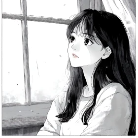 Pensive Anime Girl Looking Outside