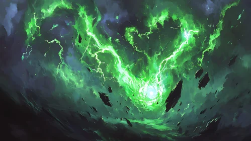 Luminous Green Energy Flow Painting