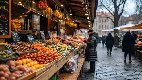 Bustling Market Scene with Colorful Vegetables