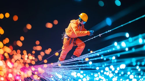 Technician Working on Fiber Optic Cables