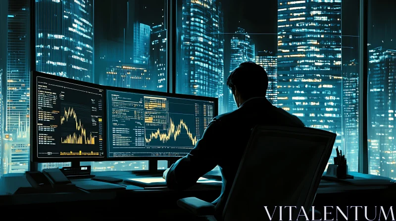 City Trader at Night AI Image