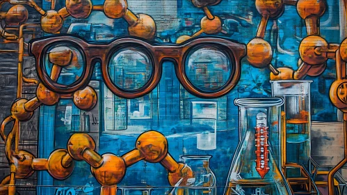 Science-Themed Mural with Glasses and Beakers
