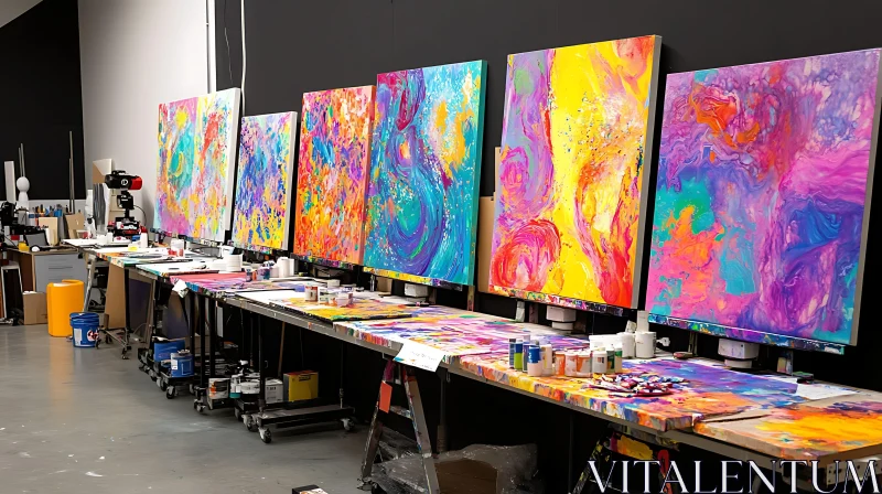 Studio View: Row of Abstract Paintings