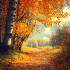 Autumn Birch Forest Pathway