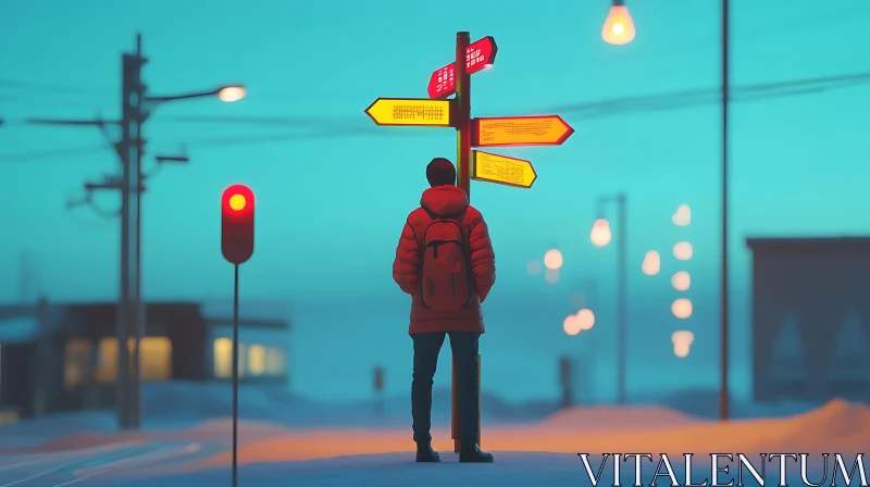 Figure at Winter Crossroads