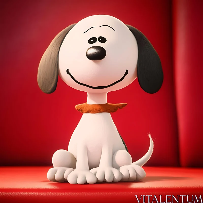 Cheerful Cartoon Dog with Black Ears and Orange Collar