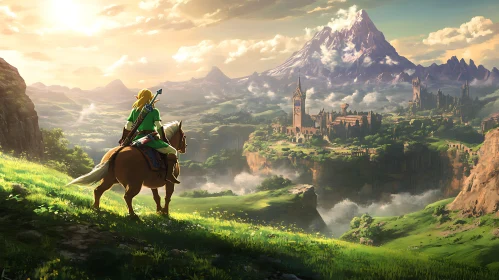 Fantasy Scene with Rider Overlooking Castle