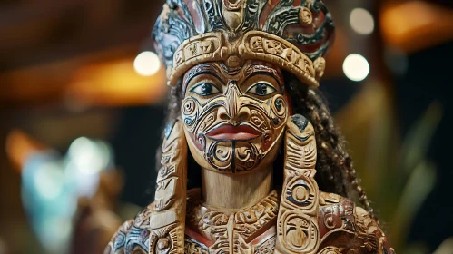 Detailed Tribal Wood Carving Sculpture