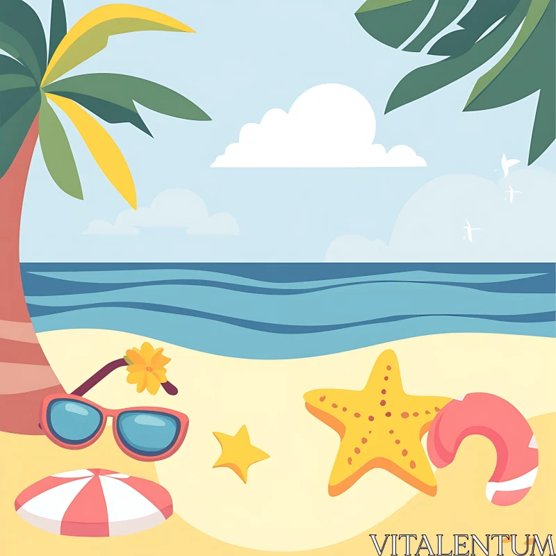 Tropical Beach Cartoon Illustration