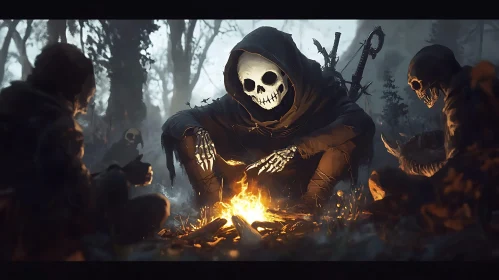 Skeletal Figures Around Campfire