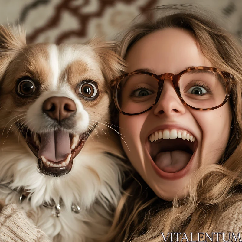 Happy Girl and Dog Sharing a Fun Moment AI Image