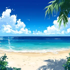 Tropical Beach with Blue Sky and Clouds