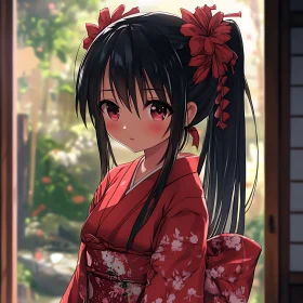 Anime Girl in Traditional Japanese Kimono