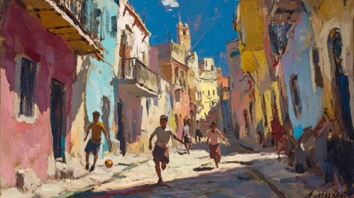 Colorful Urban Street with Children