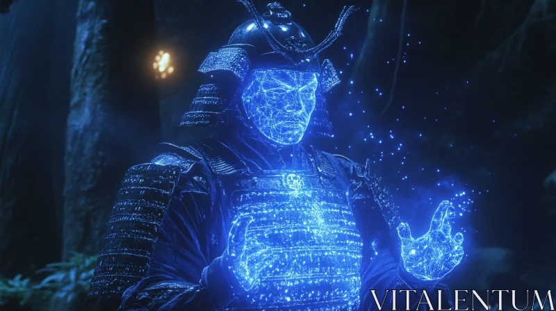 Futuristic Samurai Glowing in the Night