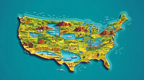 Cartoon USA States Map