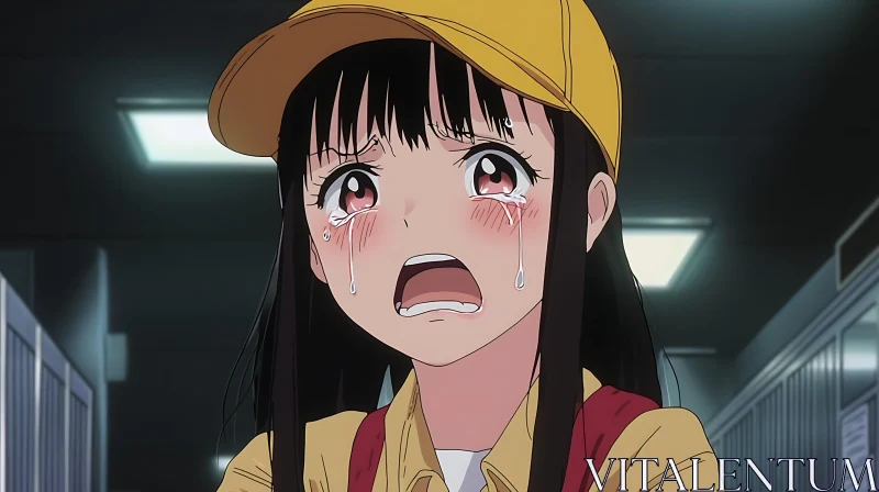 Emotional Anime Scene with Crying Girl