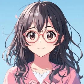 Cute Anime Girl Smiling with Glasses