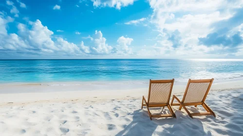 Tranquil Beach Scene with Loungers