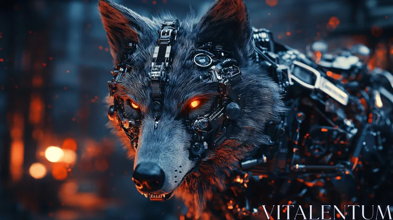 Futuristic Cyborg Wolf with Mechanical Enhancements