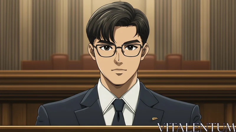 Serious Anime Character in Courtroom AI Image