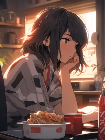 Thoughtful Moment of an Anime Girl in Soft Sunlight