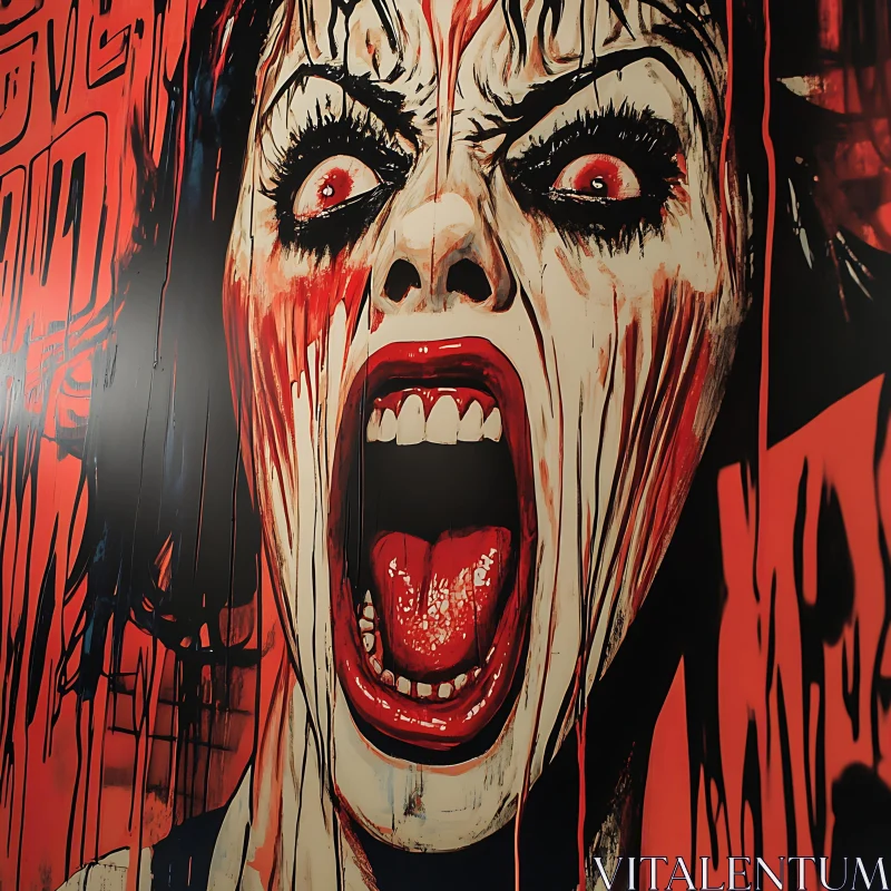 Red and Black Screaming Woman Portrait AI Image