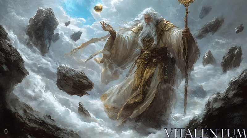 Mystical Wizard in a Celestial Realm