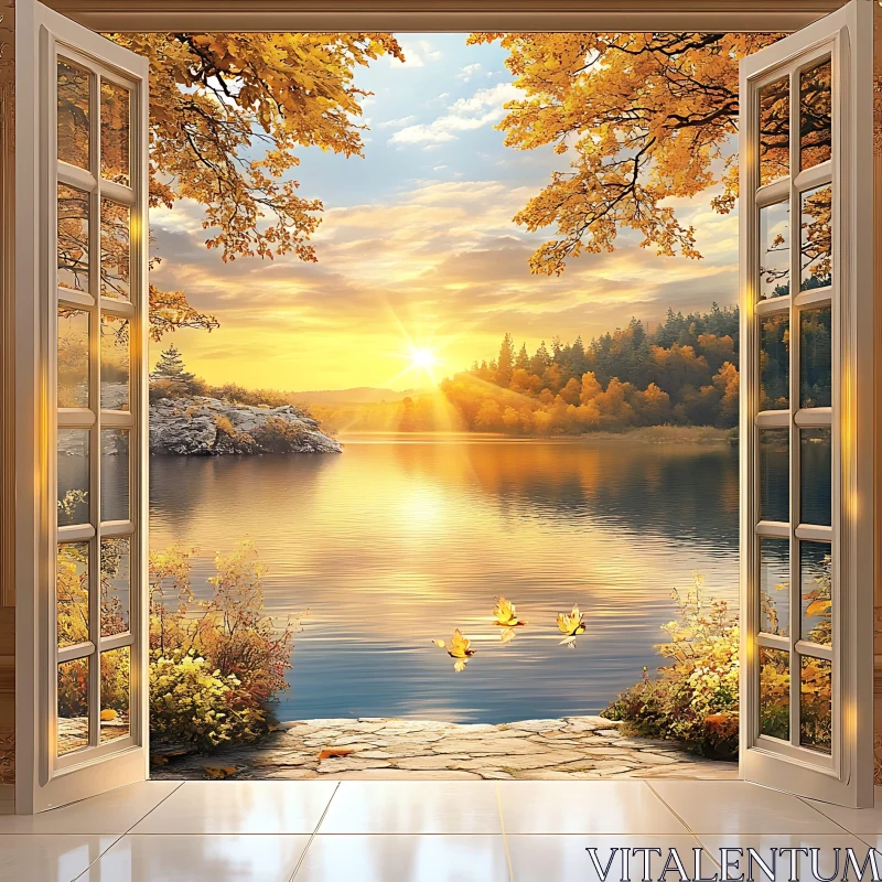 Golden Hour Lake View from Window