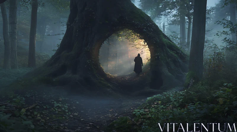 Mystic Forest Passage: Silhouette in Light