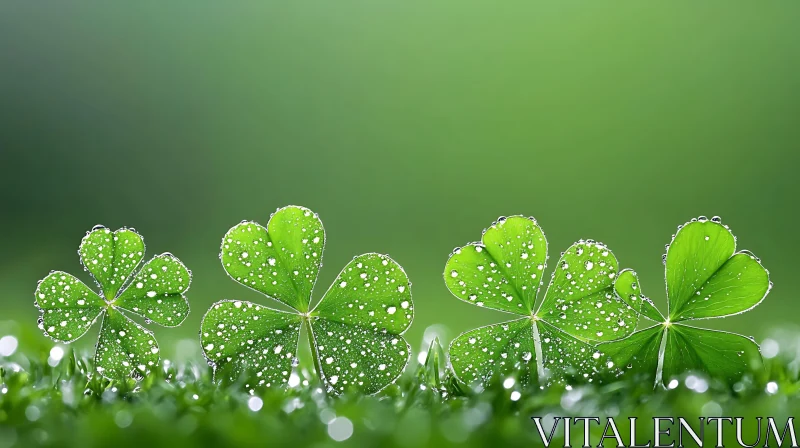 Four Leaf Clovers with Water Droplets