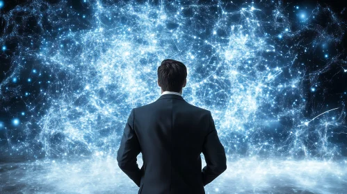 Man Facing Futuristic Network