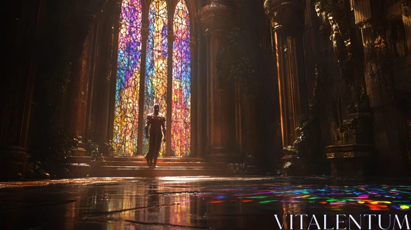 Figure in Cathedral with Stained Glass
