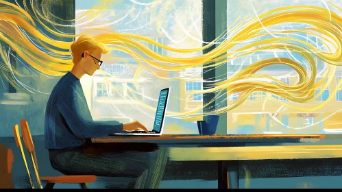 Man Working with Golden Light