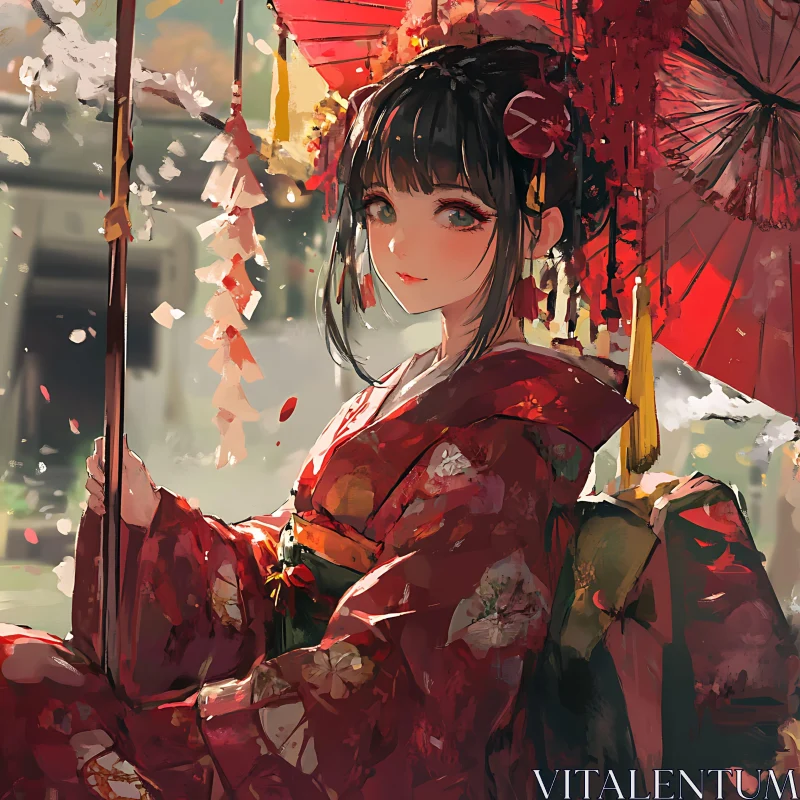 Beautiful Anime Geisha Art AI Image