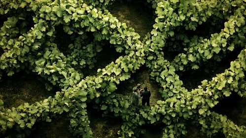 Aerial Vineyard View with People