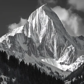 Snowy Mountain Peak in Black and White