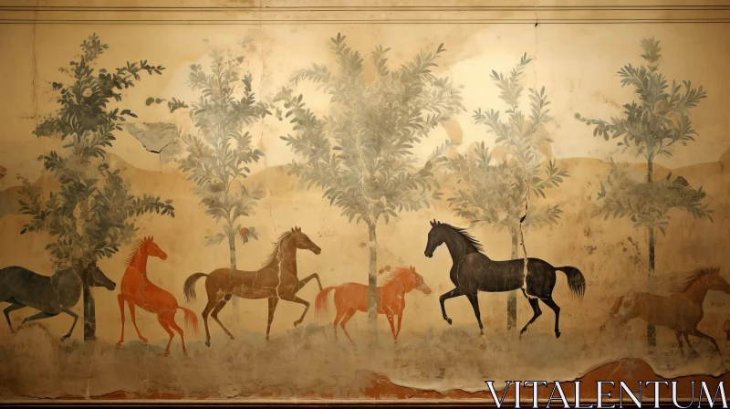 Etruscan Style Horse Wall Painting in Nature AI Image