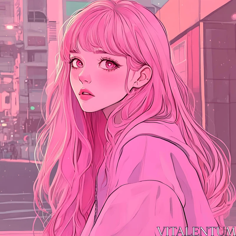 Pink-Haired Anime Girl in Urban Background