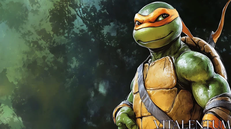 Cartoon Ninja Turtle with Orange Mask