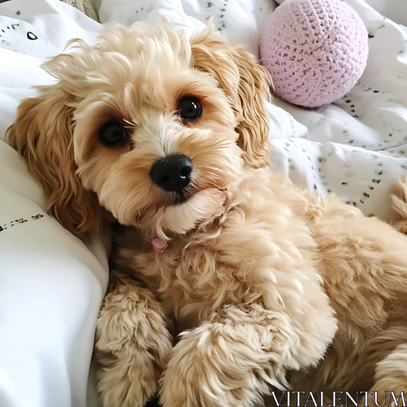 Adorable Puppy Relaxing on a Bed