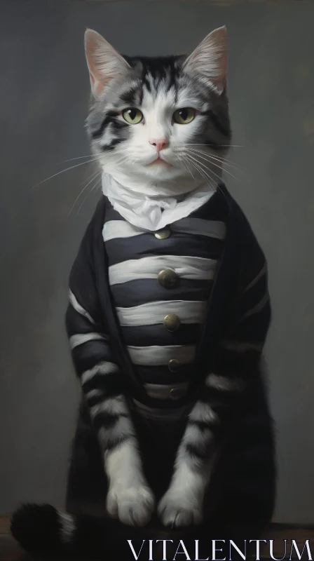 Sophisticated Cat in Striped Clothing Portrait