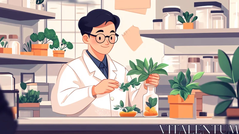 Scientist Examining Plants in Lab