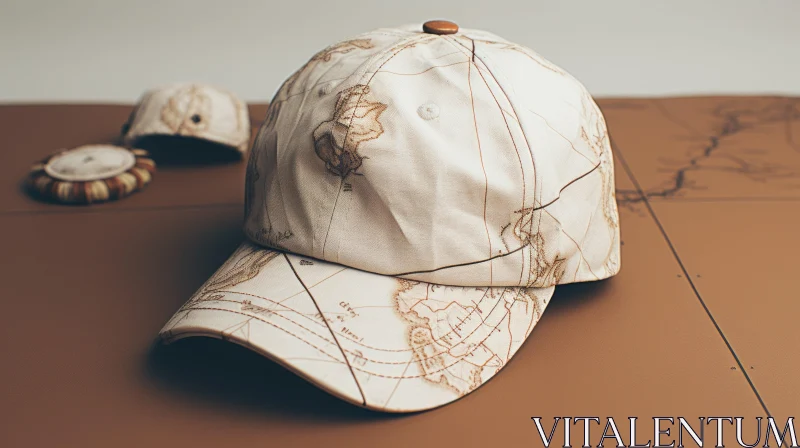 Vintage Map Hat with Detailed Patterns on Brown Surface AI Image