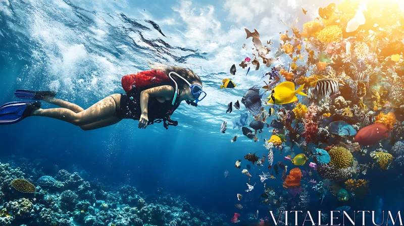 AI ART Diver in Coral Reef Paradise