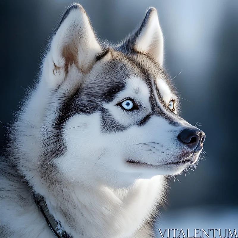 Portrait of a Blue-Eyed Siberian Husky AI Image