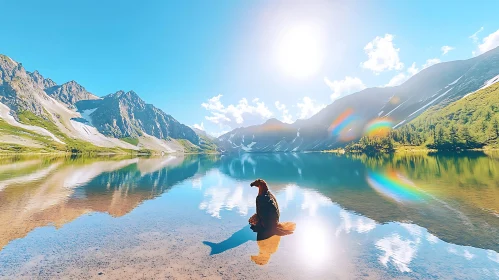 Mountain Landscape with Eagle and Mirror-Like Lake