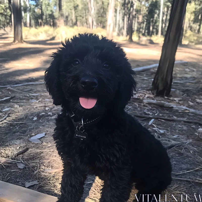 Happy Black Dog in Forest AI Image